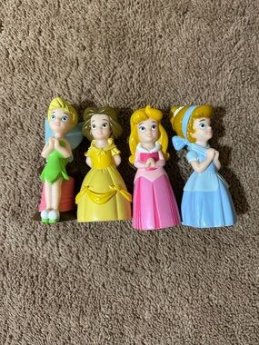 DISNEY Princess Vinyl Bath Toys Set 4 Tinker Bell Belle Cinderella Aurora Figure